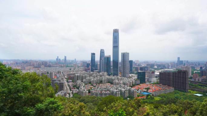 4K东莞CBD国贸市区建筑群 东莞旗峰山