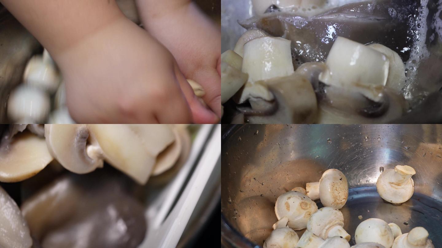 【镜头合集】各种蘑菇清洗口蘑煮蘑菇