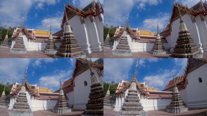 泰国曼谷佛寺的古塔。慢动作。