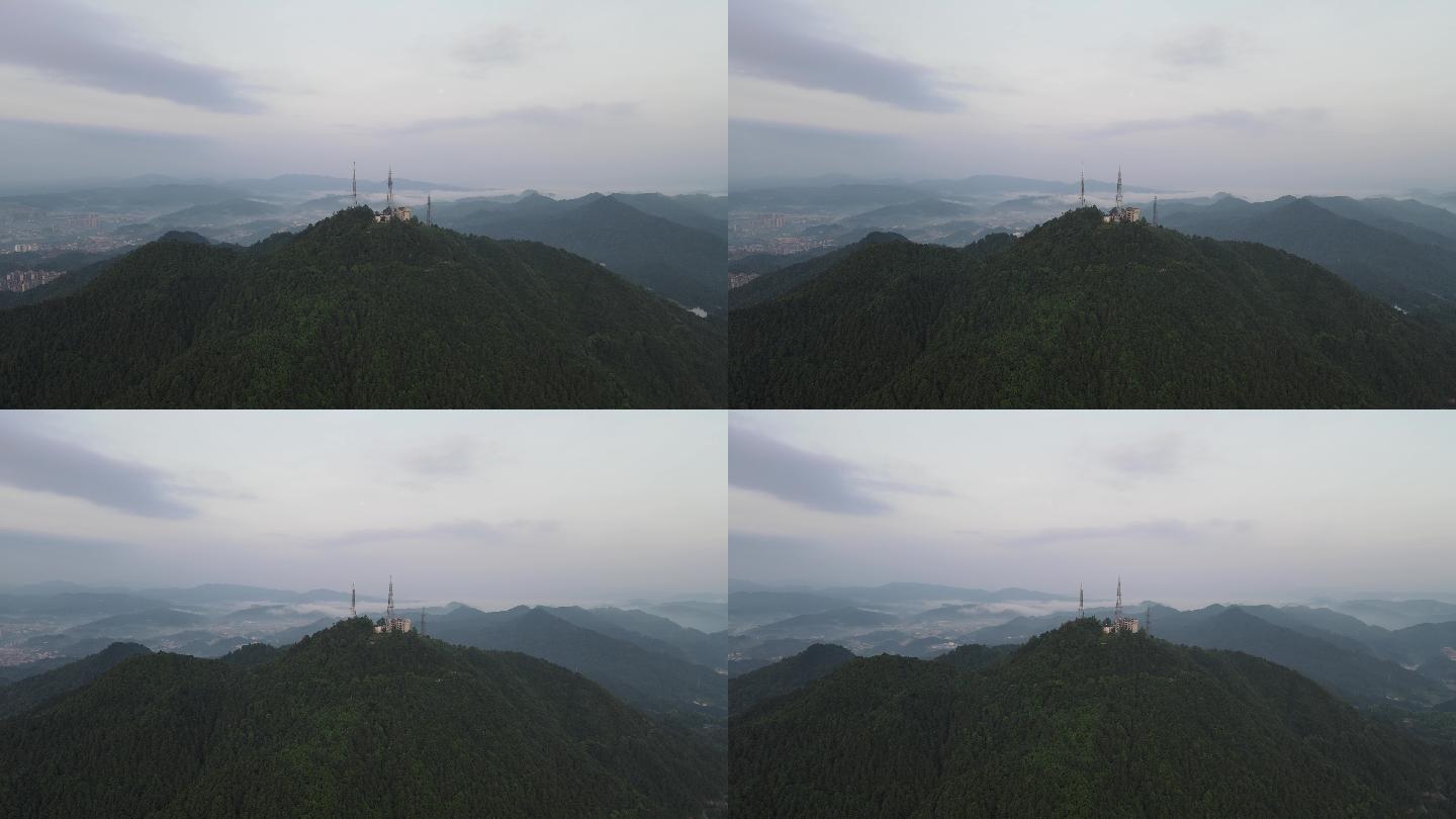 航拍清晨高山迷雾5G信号塔
