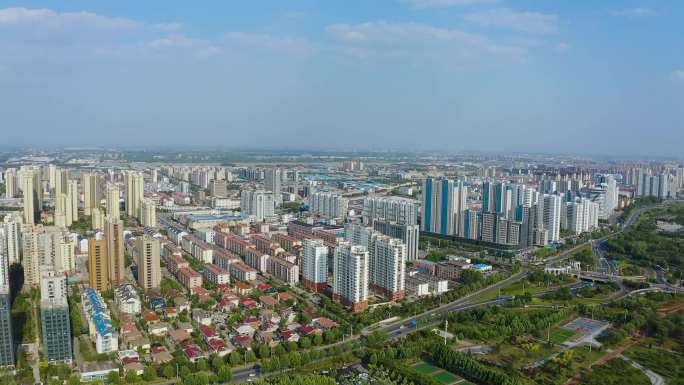 4K航拍山东省临沂河东区滨河城市风景