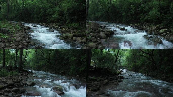 航拍山涧清澈溪流