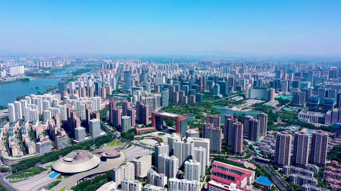 4K航拍临沂市北城新区中轴线城市风景