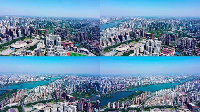 4K航拍临沂市北城新区中轴线城市风景