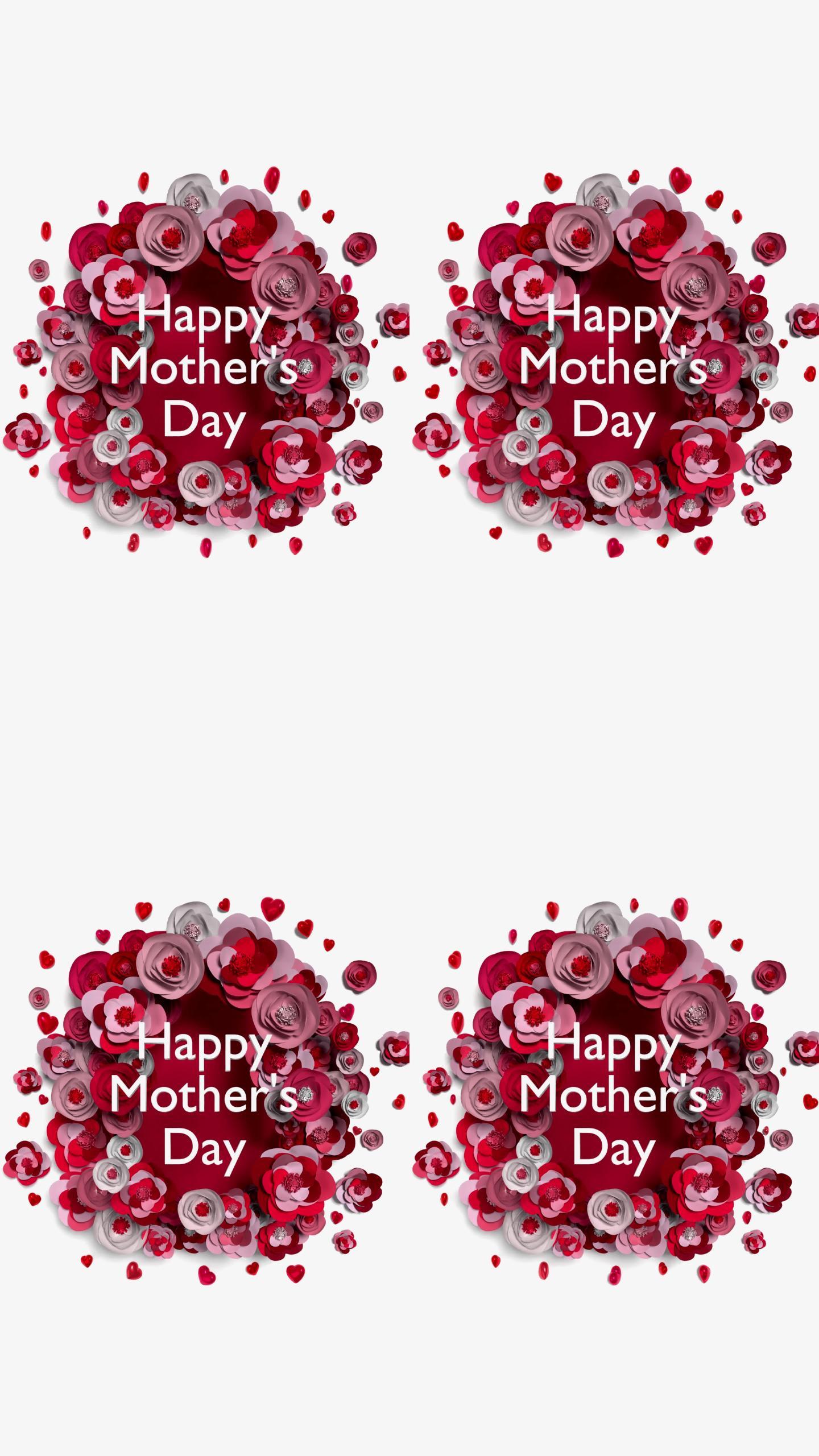 4K分辨率的垂直“母亲节快乐”文本和鲜花庆祝母亲节循环就绪
