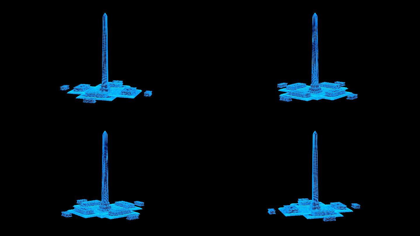 蓝色线框全息科技方尖塔动画带通道