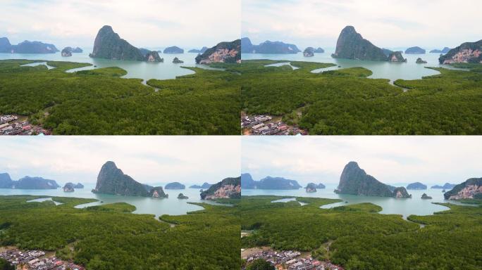 从泰国Samet Nang She的视角鸟瞰攀牙湾，欣赏攀牙湾的美丽景色。