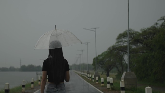 美丽的女人，在雨中孤独