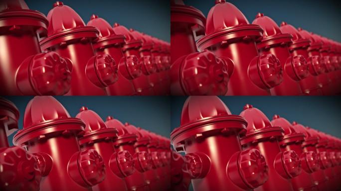 一排红色消防栓。可循环CG。