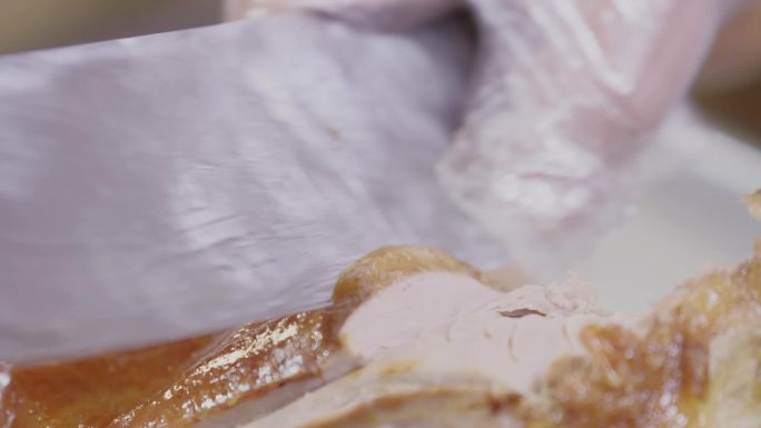 北京烤鸭 全聚德师傅 片鸭镜头 实拍素材