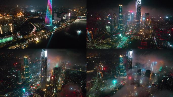 4K高清航拍广州CBD新中轴线城市夜景