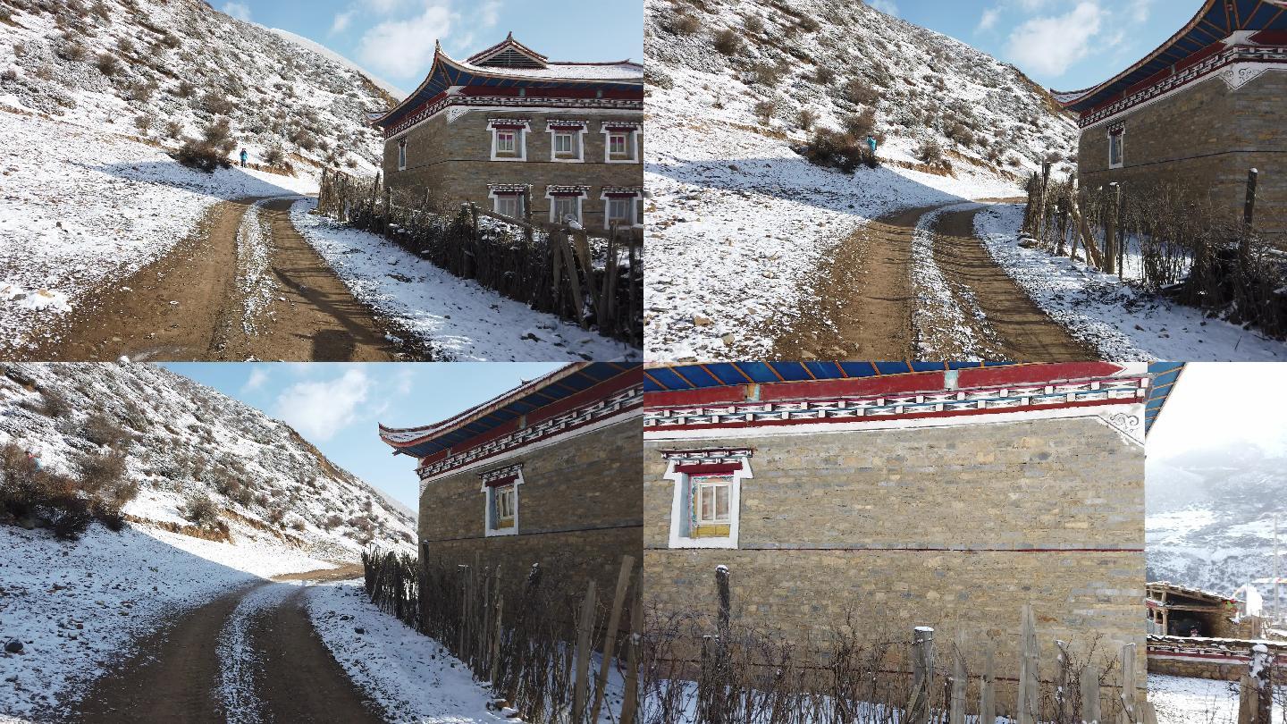四川甘孜州冰雪覆盖的村庄