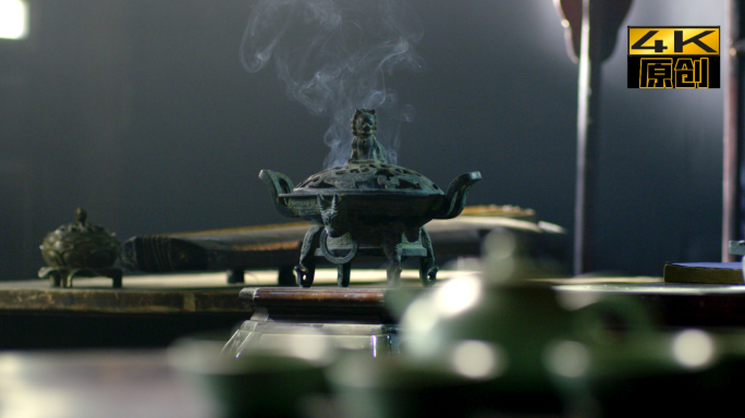 香炉熏香烟云缭绕古风文物中式美学