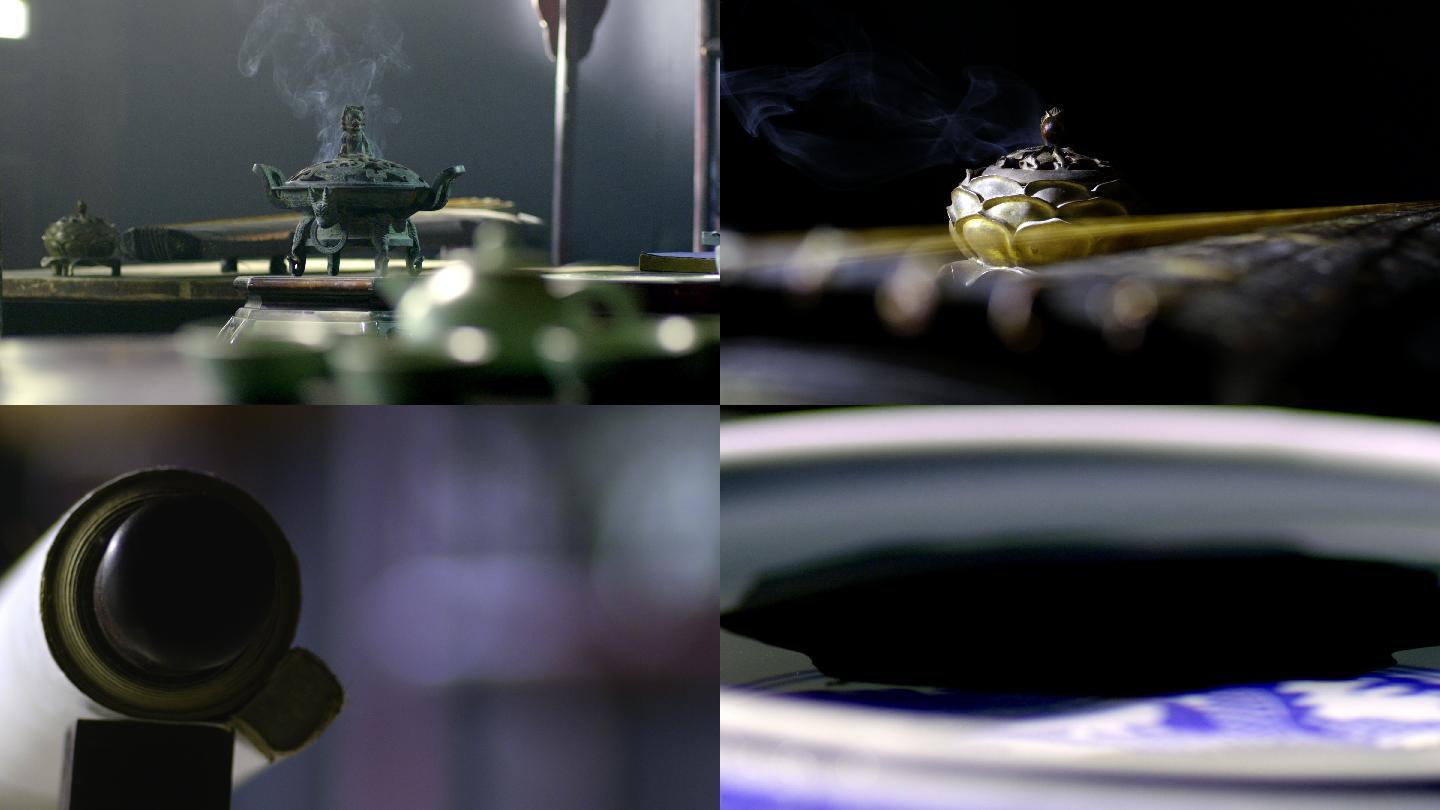 香炉熏香烟云缭绕古风文物中式美学