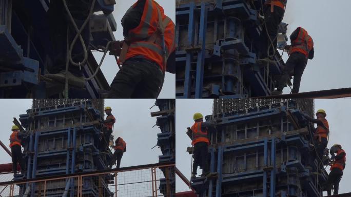 工地工人高空作业电焊工城市建筑工人剪影