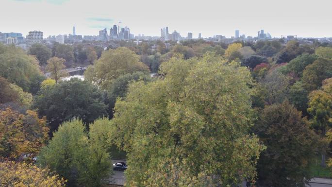 维多利亚公园（人民公园），秋天的伦敦东部（多利，无人机视角）