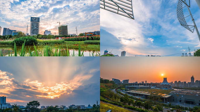 美丽的天空云景和日落延时