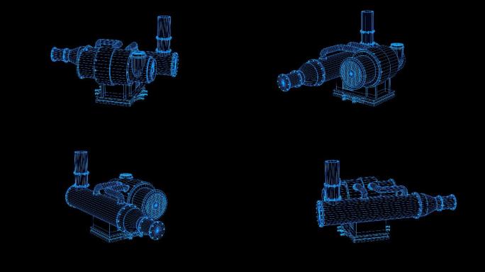 蓝色线框全息科技工业水管水泵动画带通道