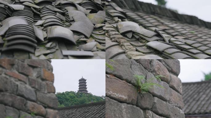 屋檐、瓦片、石板墙