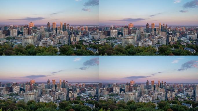 加拿大日落时分俯瞰蒙特利尔市中心全景