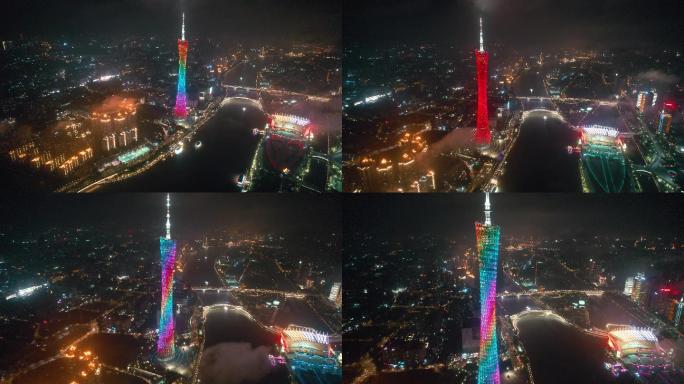4K超清航拍广州CBD新中轴线城市夜镜