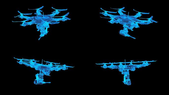 蓝色线框全息科技无人机动画带通道