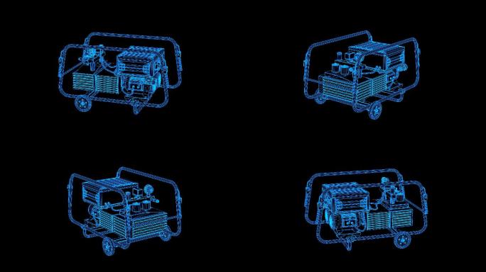 蓝色线框全息科技空气压缩机动画素材带通道