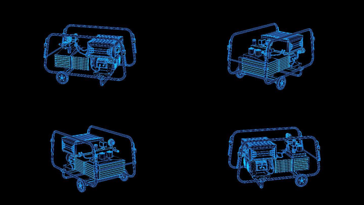 蓝色线框全息科技空气压缩机动画素材带通道