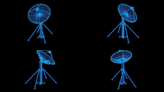 蓝色线框全息科技卫星雷达天线动画带通道