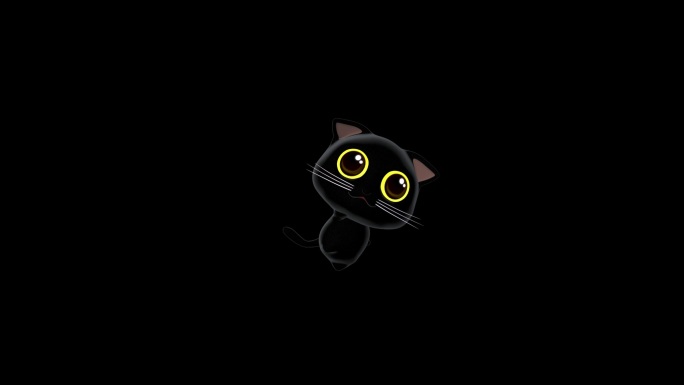 可爱3D卡通黑猫漂浮回头看