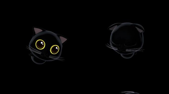 可爱3D卡通黑猫空中翻滚循环4K