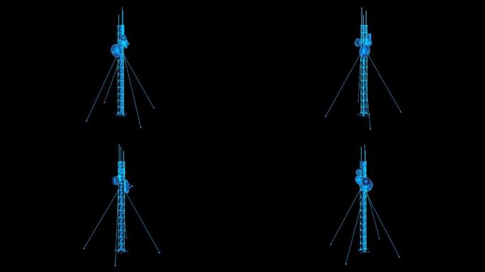 蓝色线框全息科技卫星雷达动画素材带通道
