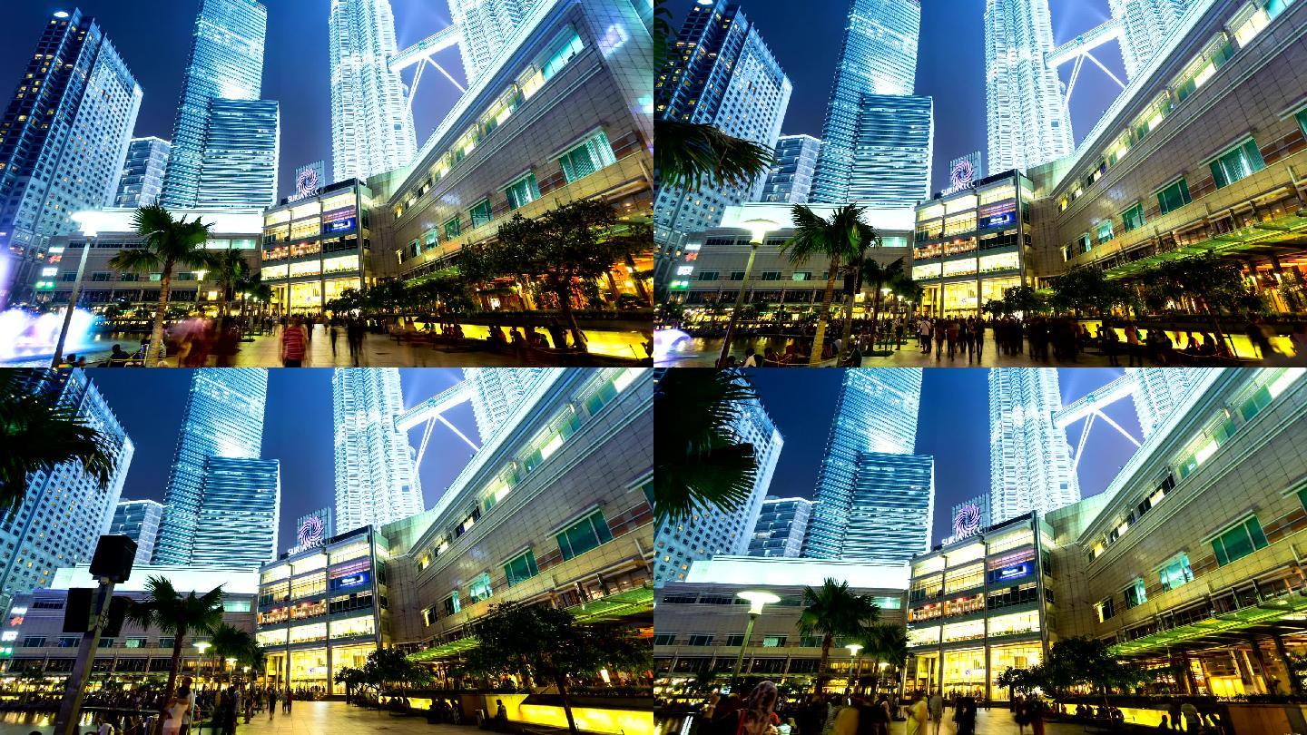 hyperlapse吉隆坡的天际线、步行人群和摩天大楼外观。