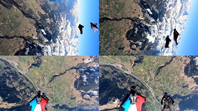 翼服飞行者翱翔于瑞士山区景观之上