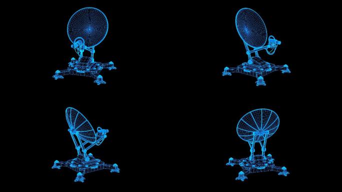 蓝色线框全息科技卫星雷达动画素材带通道
