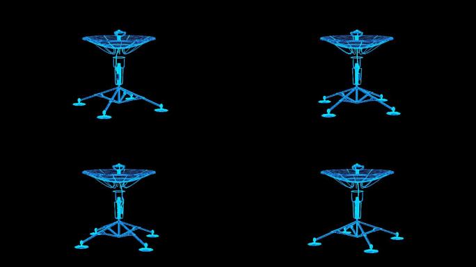 蓝色线框全息科技卫星雷达天线动画带通道