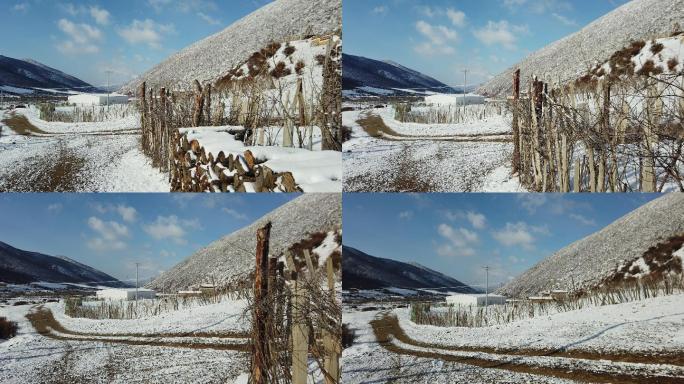 四川甘孜州冰雪覆盖的村庄