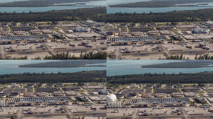 佛罗里达州的废水处理厂。具有平移摄影机运动的航空视频。