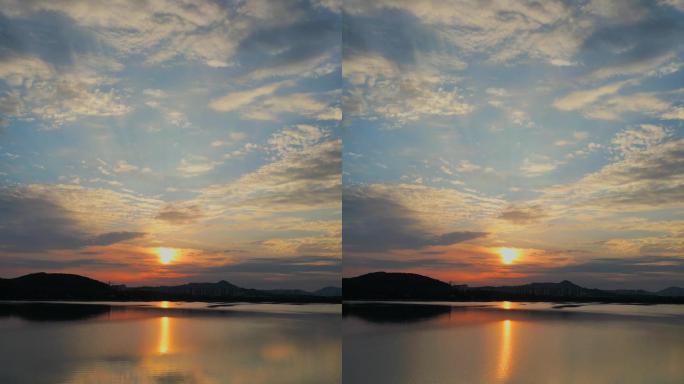 湖边夕阳竖屏航拍4k
