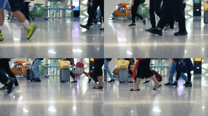 在机场行走的乘客低视角脚步低视角脚步升格