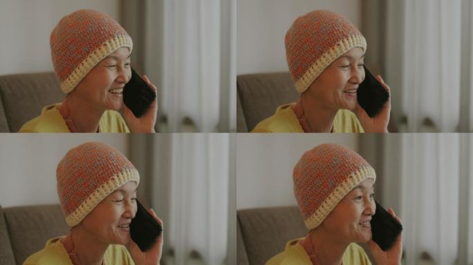 在癌症治疗过程中与孙子通话。
