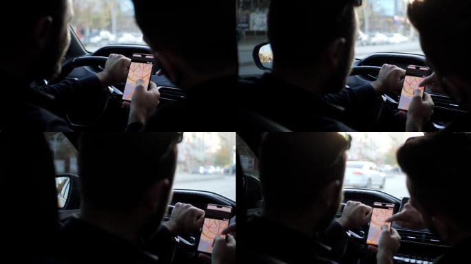 司机在车内使用手机导航