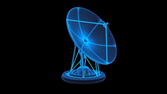 蓝色线框全息科技卫星雷达天线动画带通道