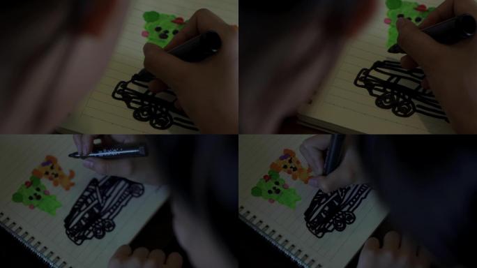 儿童画画小孩小朋友水彩作业做作业功课美术