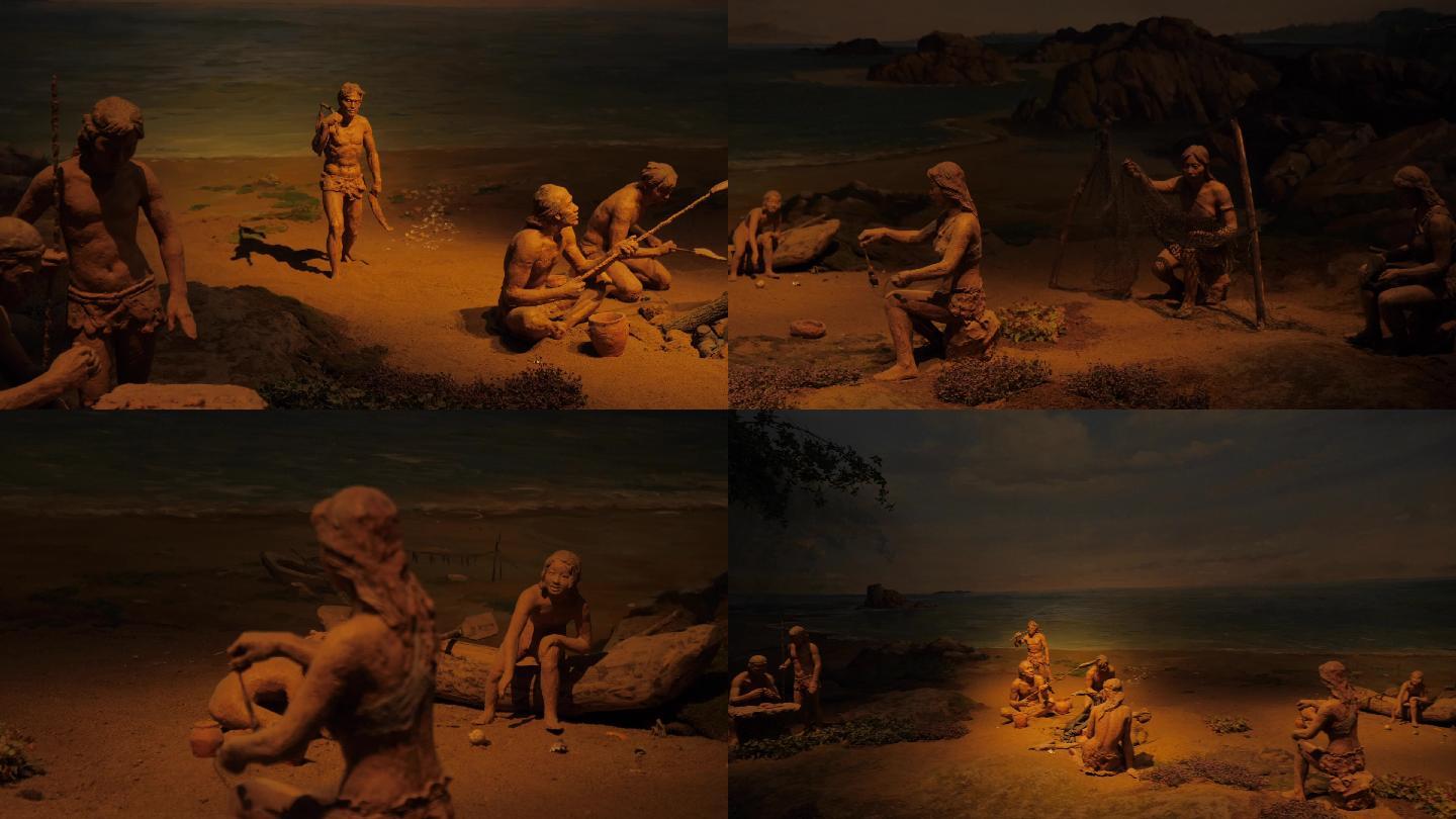 海边原始部落生活塑像