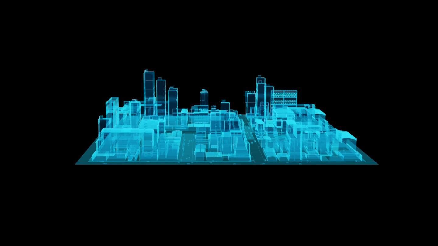 4K蓝色投影全息科技城市动画素材带通道