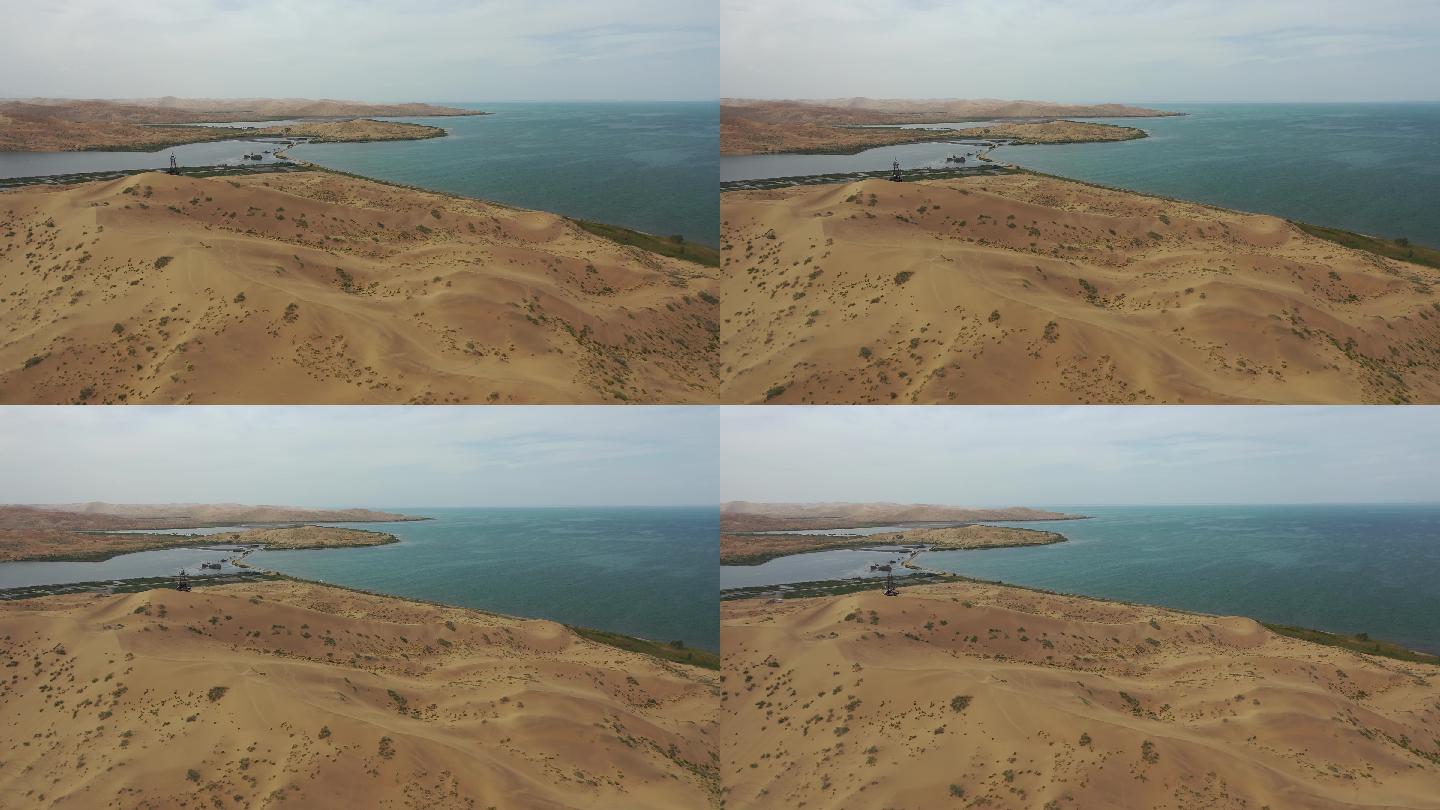 原创 新疆博湖县沙漠博斯腾湖自然风光航拍