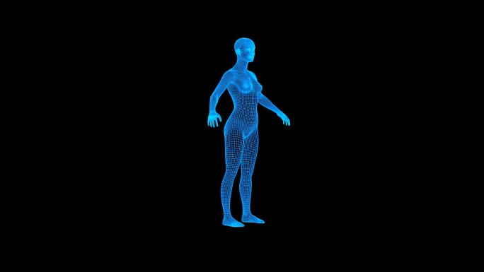 蓝色线框全息科技人体动画素材带通道