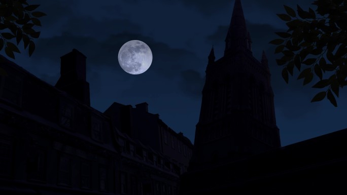 夜晚古堡月亮