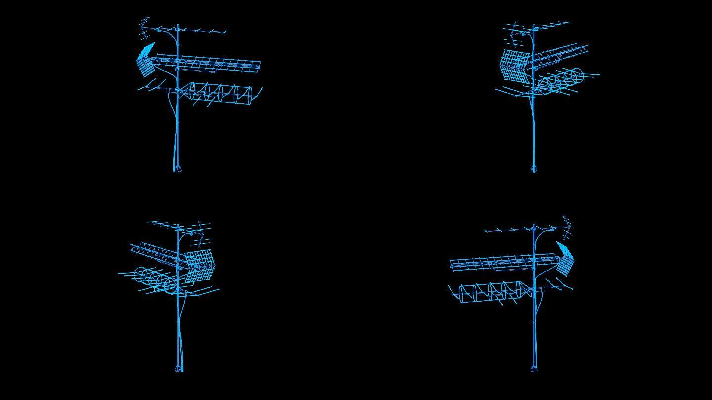 蓝色线框全息科技卫星雷达动画素材带通道